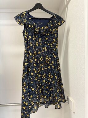 Navy & Yellow Floral Midi Dress